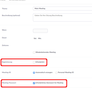 Einstellungen für Zoom-Meetings